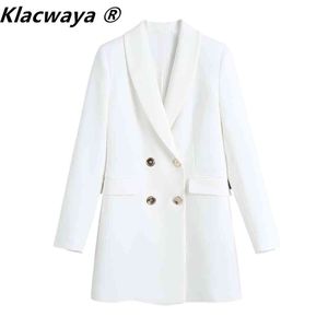 Cappotto blazer da donna doppio petto vintage manica lunga tasca tinta unita capispalla femminile giacca da abito chic 210521