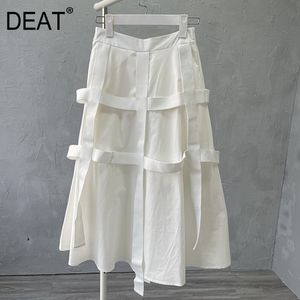 Mid Length High Waist Slim White Ribbon Stitching Versatile A-line Skirt For Women Spring And Summer GX1077 210421