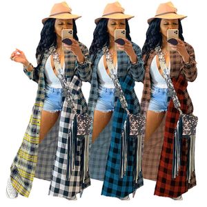 Sexiga Plaid Jackor för Kvinnor Plus Storlek Mode Fall Långärmad Outwear Kläder Elegant Streetwear Oversized Top Blouse Coats