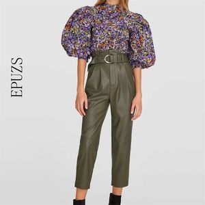 Cinto de Inverno Cintura Alta Pant Mulheres Pu Couro Calças Harem Jogos Calças Lápis Calças Streetwear Pantalon Femme 210521