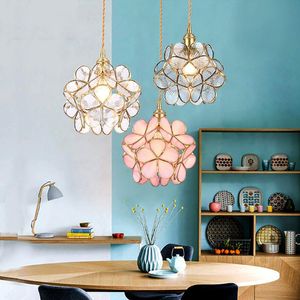 Pendant Lamps Vintage Flower Light Bedroom Living Room Nordic Glass LED Stained Hanging Lights For Dining