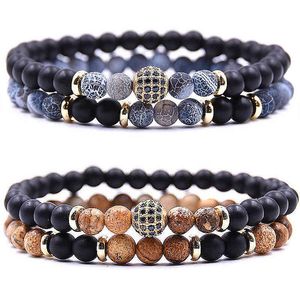 New pc sets mm Gold Natural stone Bracelet For Men Micro Pave CZ mm Disco Ball Charms Bracelets For Women Men Jewelry
