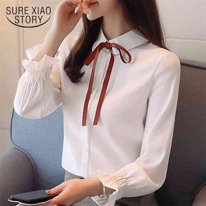arrived spring blouse women bow tie shirt female long sleeve office lady slid bottoming tops D485 30 210506