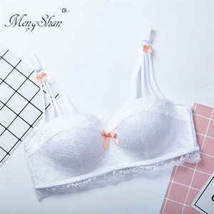 Mulheres sutiã renda sem aro sutiã pequeno peito meia xícara borboleta-atado roupa interior confortável e respirável lingerie femme 211217