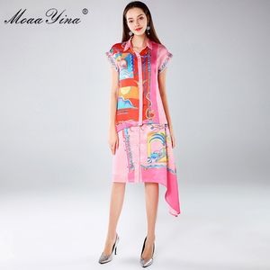 Mode Designer Set Spring Autumn Kvinnors Kortärmad Utskrift Asymmetrisk Blus + Asymmetrisk Skirt Two-Pites Suit 210524