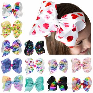 Wholesale red hairpin resale online - 8 Inch Big love heart printed Bows girls hair clip kids colorful Bow princess hairpins valentine s children accessories Q4336
