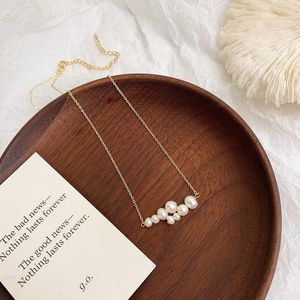 Pendant Necklaces VSnow French Minimalist Natural Freshwater Pearl Necklace For Women Girls Exquisite Cross Beaded Chain Jewellery