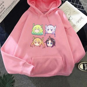 Rolig anime Fröken Kobayashi's Dragon Maid Hoodies Toppar Harajuku Cartoon Kawaii Tohru Vänner Skriv ut Vinter Casual Sweatshirt Hoody G1019