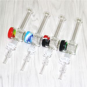 Narghilè 10mm 14mm giunto Dab Nettare di paglia con tubo di acqua Bong in vetro per unghie al quarzo per piattaforme petrolifere Contenitori in silicone da 5 ml