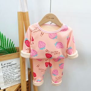 Kids Pajamas Sets Baby Boys Girls Velvet Warm Long Sleeved T shirt Pant Cartoon Clothing Autumn Sleepwear Suit Pyjama Trousers Years