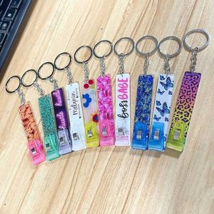 Credit Card Puller Cartoon Pattern Card Grabber Keychain Long Nails Acrylic ATM Card for Key Chains Pendant Accessories G1019