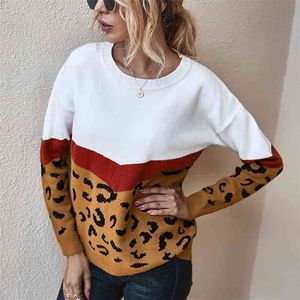 Foridol stickad pullover tröja kvinnlig vintage leopard print tröja hoppare höst vinter toppar casual mysig tröja 210415