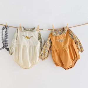 아기 의류 봄 신생아 유아 아기 소녀 Bodysuits 면화 민소매 bebe bodysuit 꽃 수 놓은 jumpsuit 옷 210413