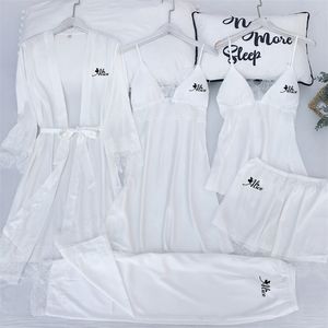 Personalized name Women Kimono Bathrobe Bride Bridesmaid Wedding Robe Set Lace Trim Sleepwear Casual Home Clothes Nightwear 210809