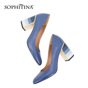 SOPHITINA Pumps Fashion Colorful Square Heels High Quality Sheepskin Round Toe Pumps Mature Elegant Women's Shoes W10 210513