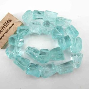 Apdgg Aquamarine Blue Natural Glass Quartz Grov Nugget Loose Pärlor 16 