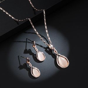 Orecchini Collana Elegante Rotondo Opale Pietra Set di Gioielli da Sposa per Le Donne Color Oro a Goccia Lunga Accessori Regalo 2021