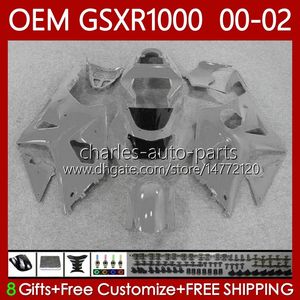 Corpo de OEM para Suzuki GSX-R1000 1000CC K2 2001-2002 Bodywork 62No.120 GSXR-1000 Cinzento de Prata GSXR 1000 CC GSXR1000 00 01 02 GSX R1000 2001 2002 2002 Fairing Injecção Molde