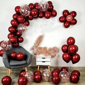 Partydekoration 102pcs/Set Ruby Red Latexballons Garland Erz Kit Rose Gold Konfetti Ballon Geburtstag Hochzeitstag Jubiläum