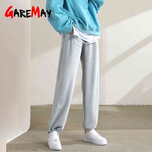 Spring Solid Color Elastic Waist Casual Pants For Women Capris Oversized Gray Cargo Sweatpants Joggers Harajuku 210428