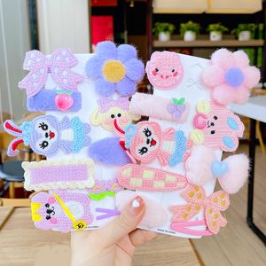 Spring Korea Simple Beautiful Color Fabric Lace BB Clip for Sweet Girl Child Cute Cartoon Hairpins Hair Accessories Set 0840