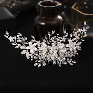 FORSEVEN Luxury Handmade Silver Color Flower Women Alloy Imitation Pearl Hair Comb Bridal Wedding Headdress Jewelry JL