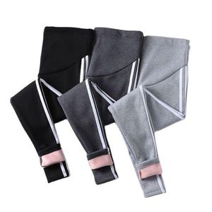 Maternity Bottoms Velvet Wool Stripe Pants For Pregnant Women Warm Winter Leggings Clothes Thick Pregnancy Trousers Clothing