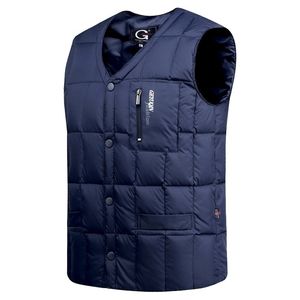 Vit Duck Down Jacket Vest Men Höst Vinter Varm Ärmlös V-Neck Button Down Lightweight Waistcoat Fashion Casual Male Vest 211204