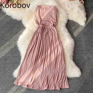 Korobov nova chegada sexy strapless mulheres vestido coreano elegante vestidos femininos verão chique doce vintage vestidos femme 210430