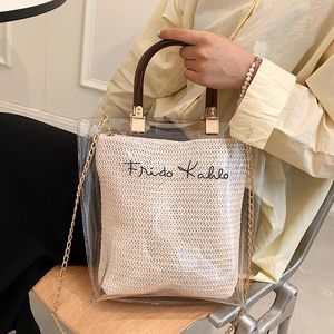 Evening Bags Transparent Hand-woven Women's Shoulder Handbag Bohemian 2021 Summer Straw Beach Tote Shopper Weaving Shopping