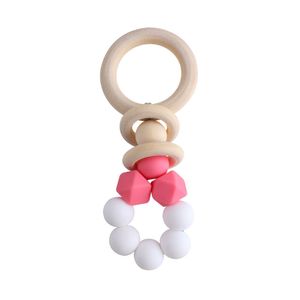 Baby Teethers Natural wooden Newborn Teeth Practice Toys Silicone Food Grade Soother Infant Feeding Teething Beads 2068 Y2