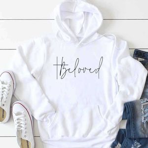 Älskade grafiska hoodies Casual Bibel Vers Mode Kläder Sweatshirt Cotton Christian Jesus Beloved Cross Pullover Present Toppar x0721