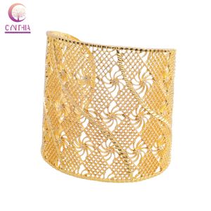 Braccialetti per polsini da sposa da sposa in Algeria, modello di fiore cavo, braccialetti di lusso color oro, dimensioni libere