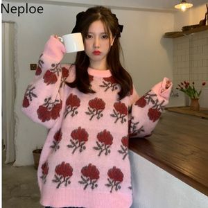 Neploe Kış Giysileri Boy Kazak Kadın Vintage Tığ Çiçek Örme Kazaklar Kesilmiş Sıcak Jumper Coat Tops 4G747 210422