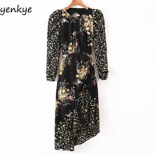 Vestido de verão Mulheres Vintage Floral Impressão Longa Maxi Lady Sexy Backless Manga O Pescoço Hem Assimétrica Chiffon 210514