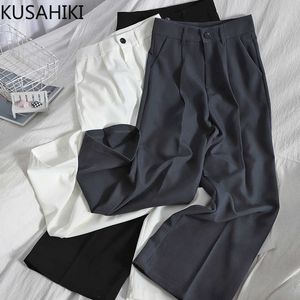 Korean Solid Women Suit Pants High Waist Spring Long Trousers Elegant Wide Leg Pantalones De Mujer 6E797 210603
