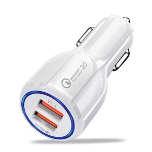 Snelle QC3.0 Dual USB Car Charger 5V 3.1A 2.4A Power Adapter Chargers for XR X MAX 11 12 PRO MAX 13 SAMSUNG OPMERKING 20 S21 S10 HTC Android-telefoon
