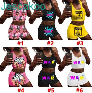 2022 Kvinnor Tracksuits 2 Piece Set Shorts Yoga Byxor Outfits Designer Cartoon Letter Print Casual Clothing Suspenders Tops Suit