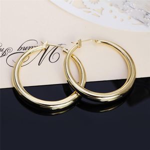 Solid Real 925 Silver All-match Round Hoop Earrings925 Stamped Plated Gold Circle Earrings Women Thick Than Normal One & Huggie