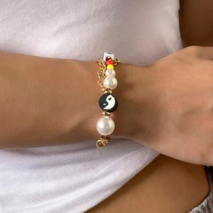 Link, Chain Lacteo Y2K Candy Colors Tai Chi Cube Dice Acrylic Bracelet For Women Fashion Trendy Imitation Pearls Metal