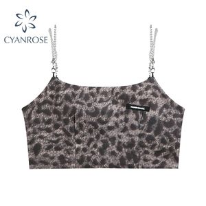 Kobiety Leopard Drukowanie Podstawowe Sexy Slim Square Collar Backless Crop Tops Lato Moda Club Streetwear Strap Kobieta Kamizelki 210515