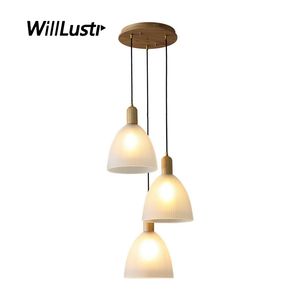 Creative Glass Pendant Lamp Retro Wood Suspension Light Hotel Matsal Living Room Office Cafe Bakery Japan Stil Hängande belysning