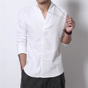 4 cores verão streetwear japonês quimono algodão camisa de linho homens retro com decote em v blusa de linho leve vintage camiseta 220222
