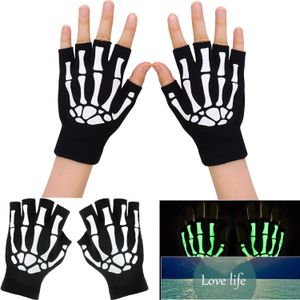 Unisex Adult Halloween Skeleton Skull Half Finger Gloves Glow In The Dark Fingerless Stretch Knitted Winter Mittens Factory price expert design Quality Latest