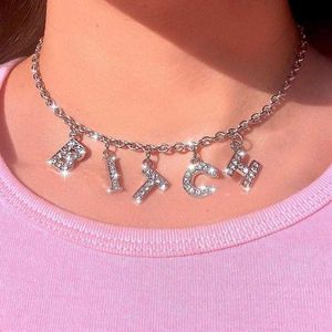 Necklace Jewelry Punk Personality Fashion Rhinestone Letter Women Gothic Statement Gifts Bijoux Chain