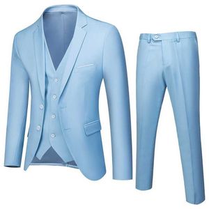 Fashion casual business suit men's slim student three-piece X0909