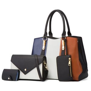 Set di 4 pezzi moda Tote Borse da donna a contrasto di colore Borsa a tracolla da donna Tinta unita Patchwork Catene in PU Cerniera Morbida secchiello Tela Borsa singola solida 5a Borsa di design GM