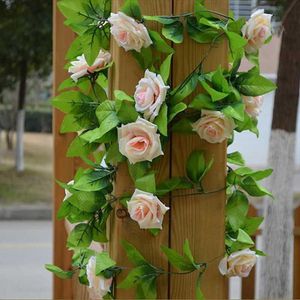 2 m ロットの偽のシルクバラの造花アイビーのつるのぶら下がりガーランドの装飾の家の結婚式の装飾T191029