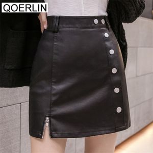 Vintage Girly PU Leather A-Line Skirt with Safe Shorts High Waist Back Zipper Washed Short Mini Women Summer Saias 210601