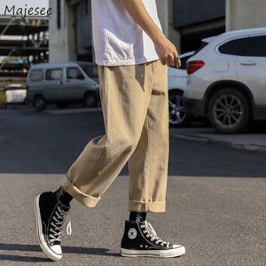 Homens calças casuais vintage retro all-match calças de carga elegante sólida simples alta rua solta versátil estilo coreano y0927